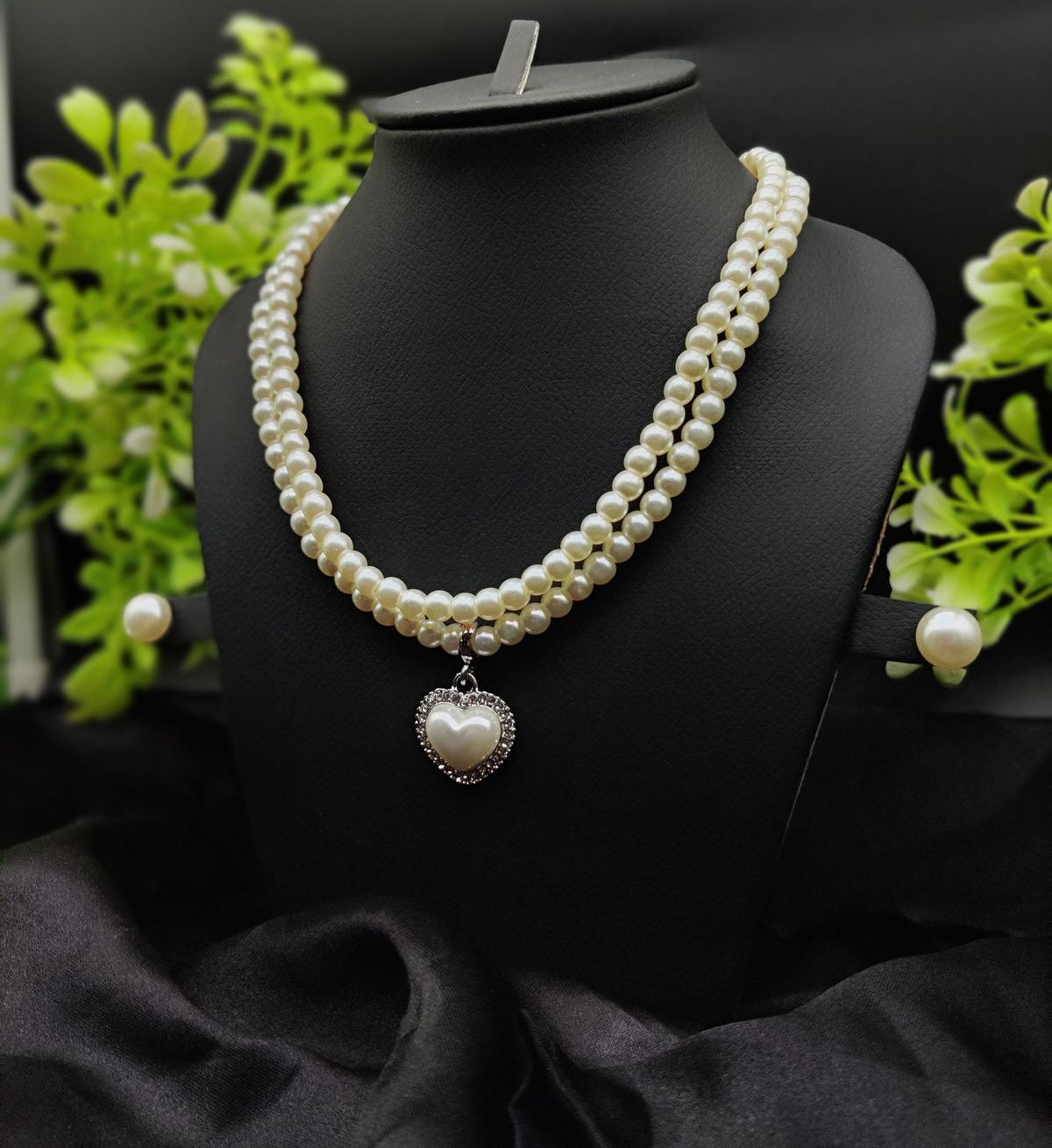 Imported Elegant Double-Strand Pearl Necklace | Heart Pendant for Girls & Women