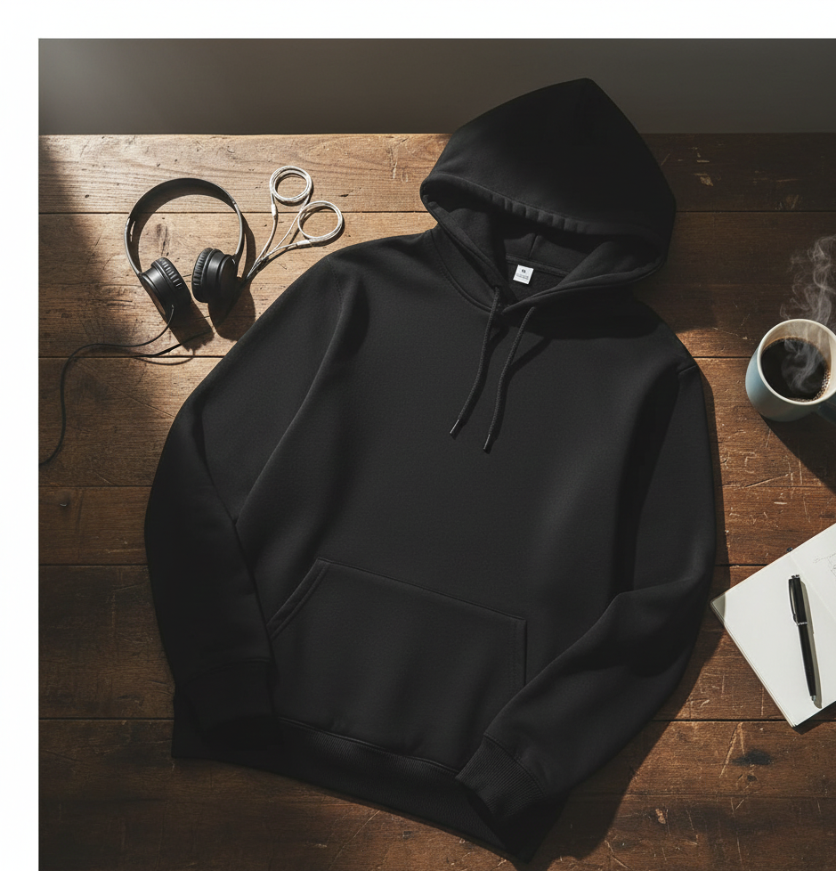 Black Polyester Hoodie – Unisex Casual Sweatshirt for Men & Women