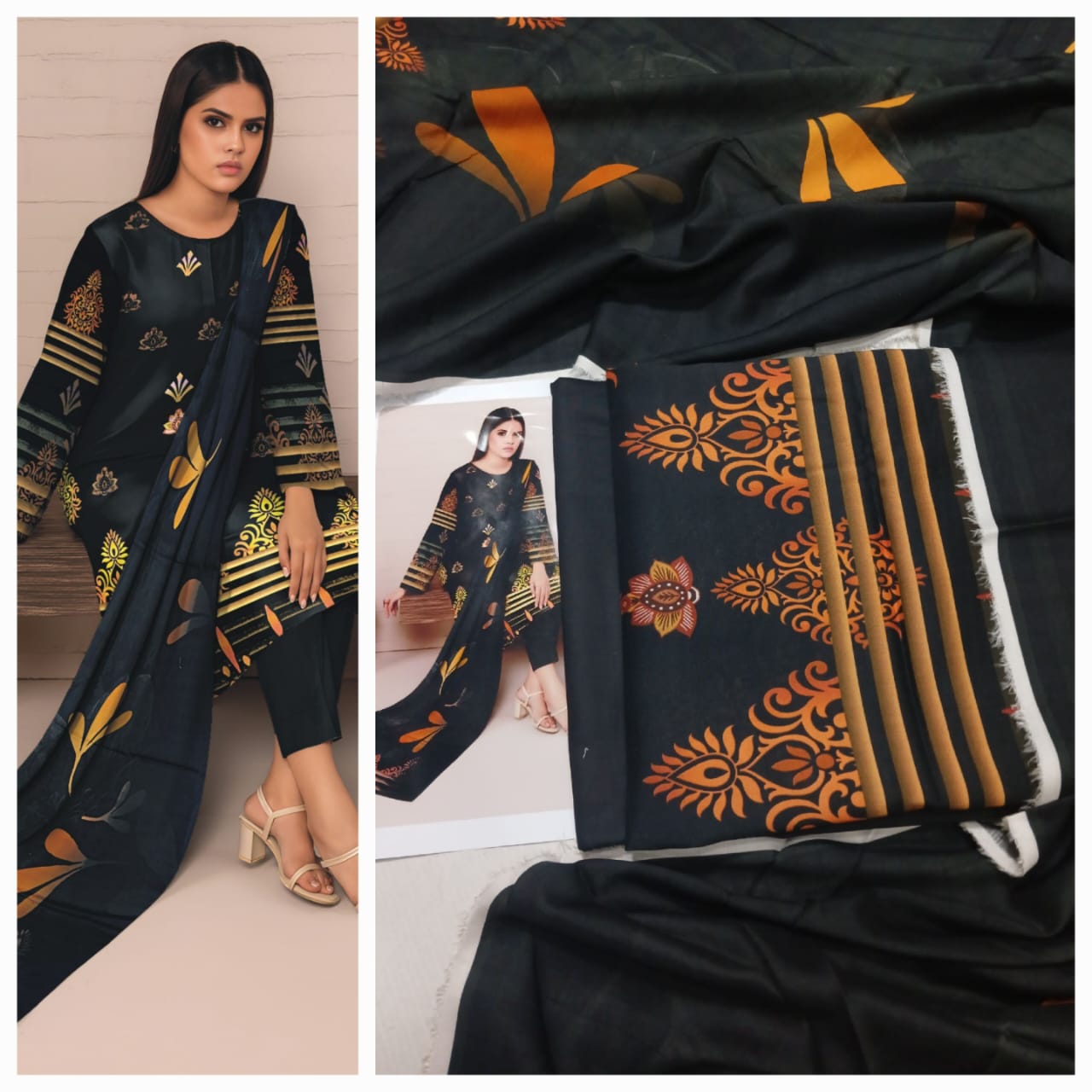 3PC Luxury Digital Bana Dora Staple Linen Suit With Linen Dupatta