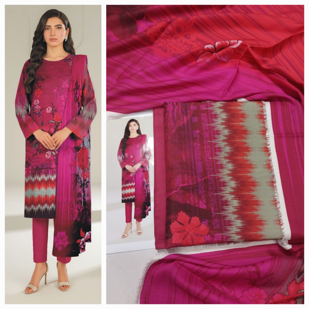 3PC Luxury Digital Bana Dora Staple Linen Suit With Linen Dupatta