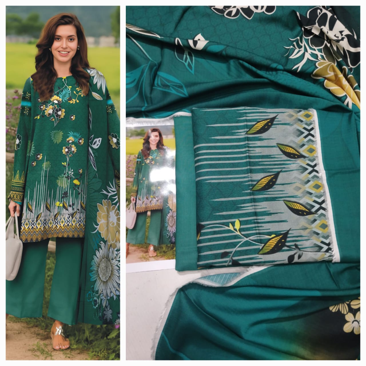 3PC Luxury Digital Bana Dora Staple Linen Suit With Linen Dupatta