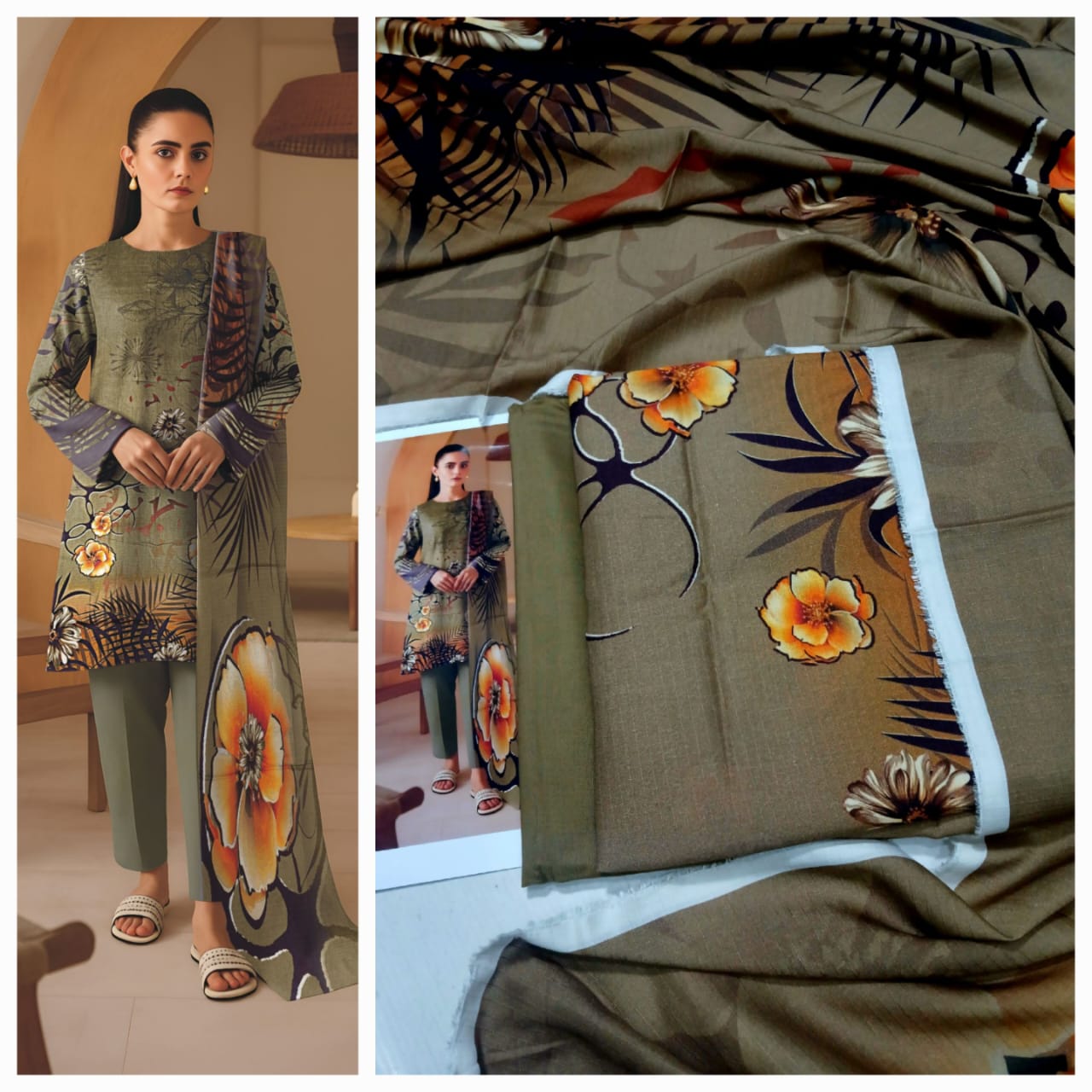 3PC Luxury Digital Bana Dora Staple Linen Suit With Linen Dupatta