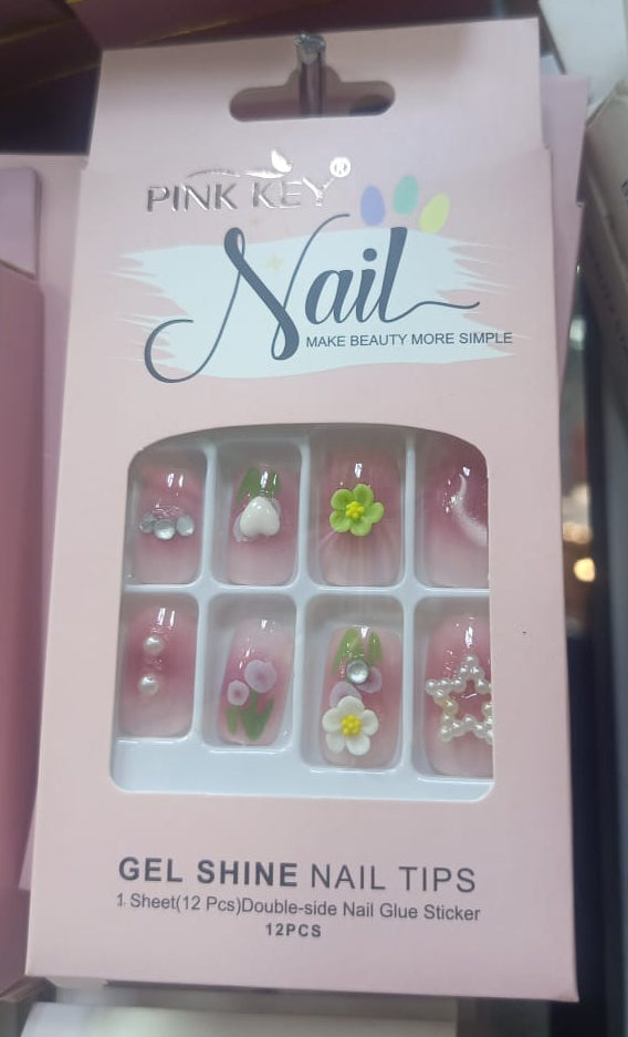Pink Key STONES WORK NAILS Nails - Party, Wedding Nails (Random Design & Color)