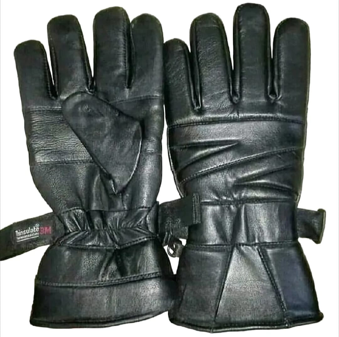 Men’s Genuine Sheep Leather Winter Gloves – Black Motorcycle Riding Gloves with Warm Lining