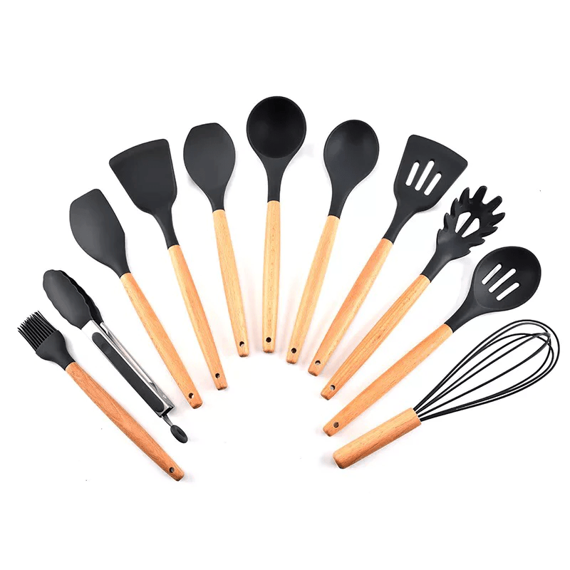 12 pcs set Wooden Handle Silicone Kitchen Utensils With Storage Bucket High Temperature Resistant And Non Stick Pot Spatula Spoon( random color ) - Buyora online12 pcs set Wooden Handle Silicone Kitchen Utensils With Storage Bucket High Temperature Resistant And Non Stick Pot Spatula Spoon( random color )Buyora onlineBuyora online12 pcs set Wooden Handle Silicone Kitchen Utensils With Storage Bucket High Temperature Resistant And Non Stick Pot Spatula Spoon( random color )