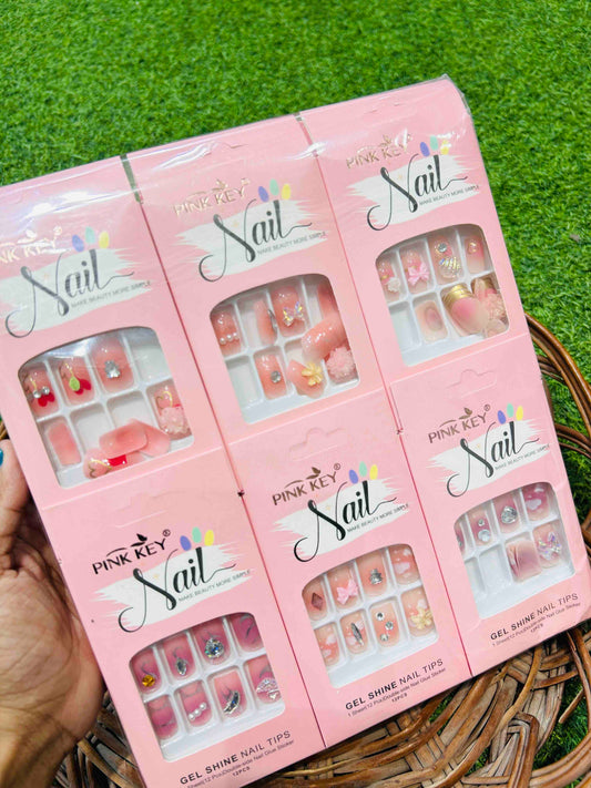 Pink Key STONES WORK NAILS Nails - Party, Wedding Nails (Random Design & Color)