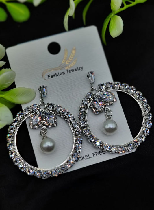 Imported Elegant Starburst Pearl Earrings | Luxury Look Earrings for Girls & Women – Silver Color