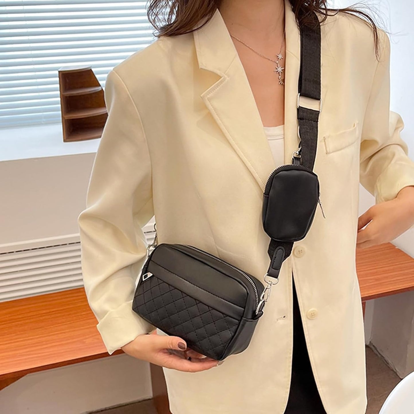 Stylish Convertible Crossbody Bag for Girls – PU Leather Waterproof Shoulder Handbag (Black)