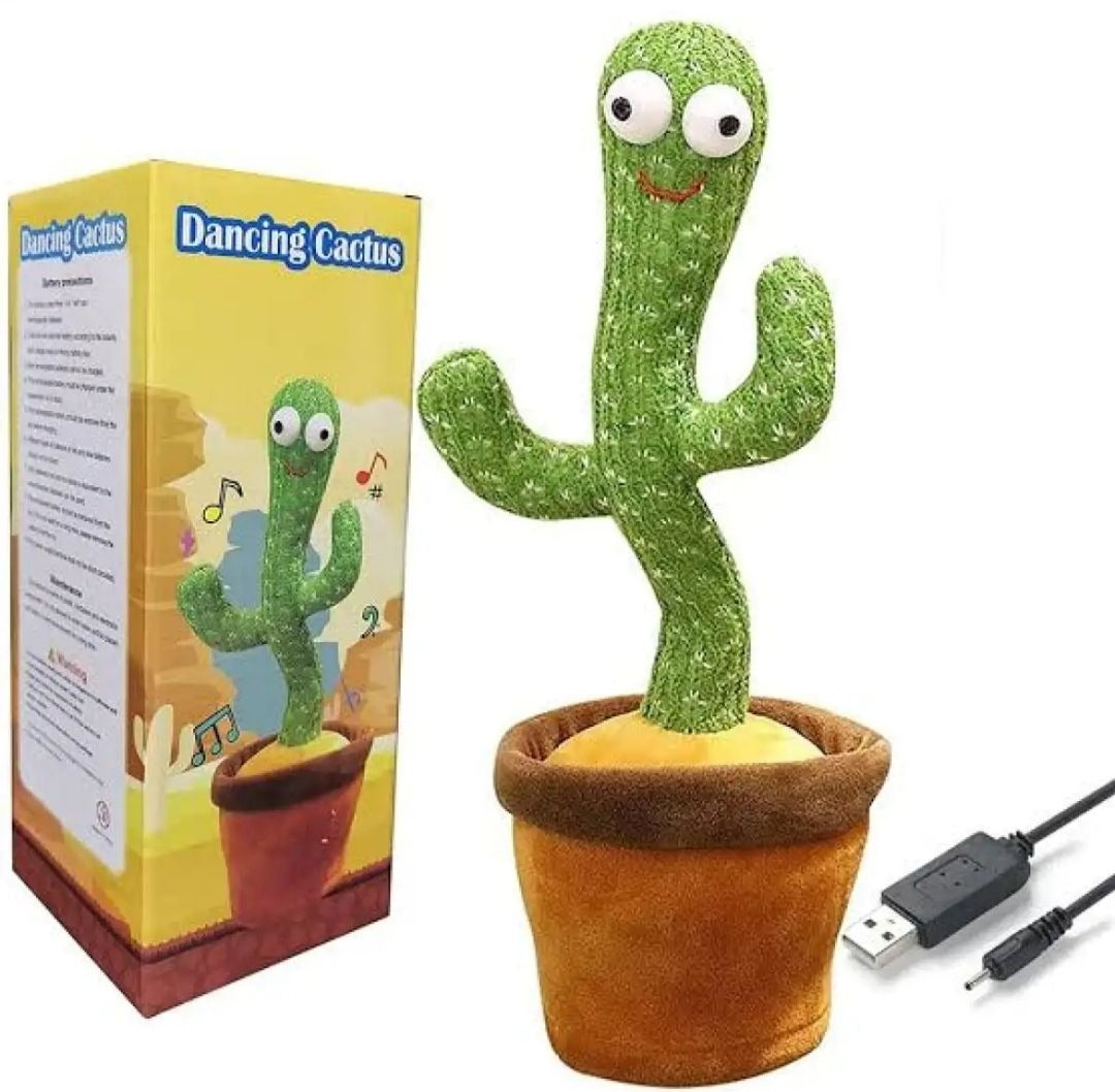 Cute Talking & Dancing Cactus Toy – Rechargeable, Light-Up, Talk Back Feature (Gift Box Included)