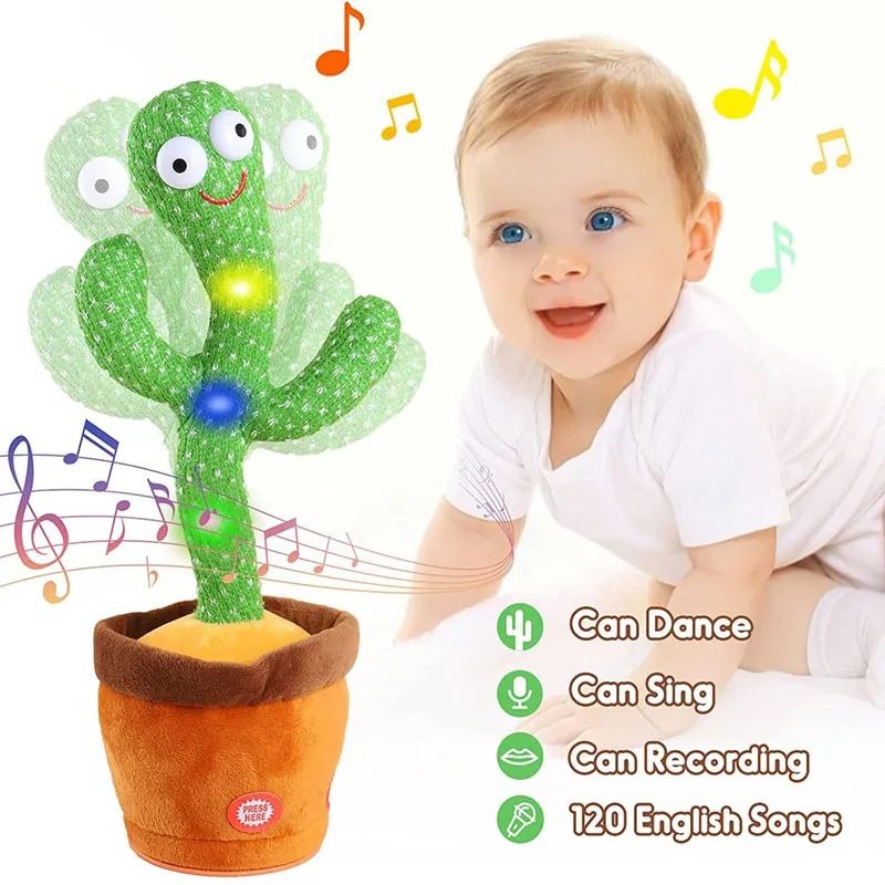 Cute Talking & Dancing Cactus Toy – Rechargeable, Light-Up, Talk Back Feature (Gift Box Included)