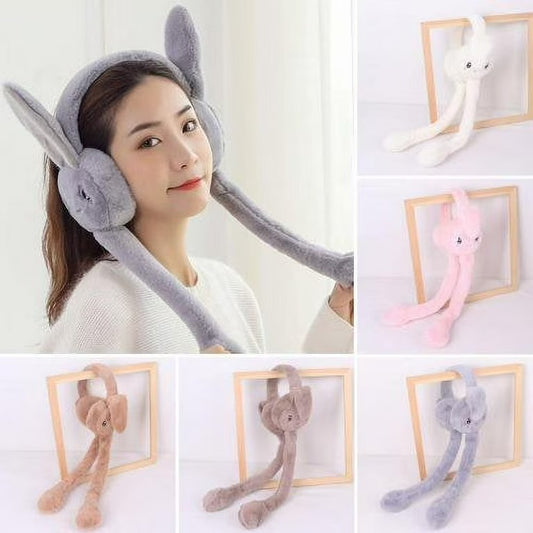 Soft Fluffy Rabbit Ears Headband with Moving Ears | Plush Warm Earmuffs (1 Pc – Random Color)