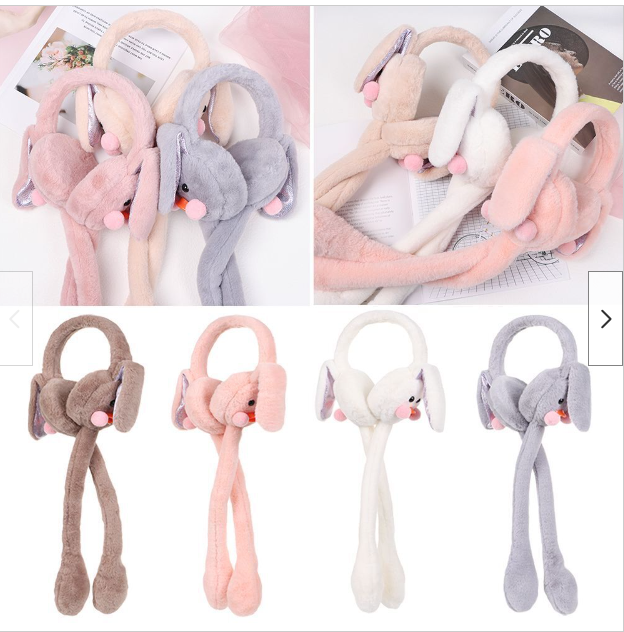Soft Fluffy Rabbit Ears Headband with Moving Ears | Plush Warm Earmuffs (1 Pc – Random Color)