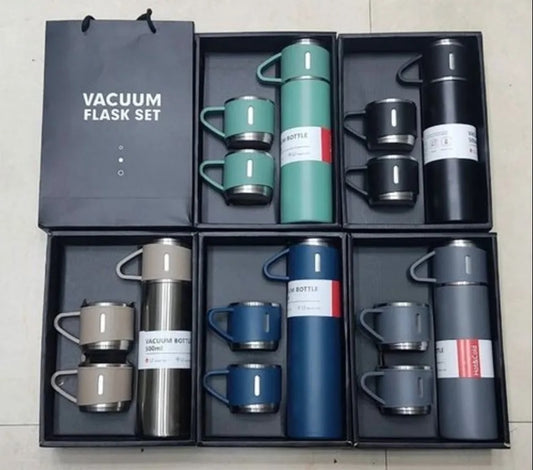 STAINLESS STEEL VACUUM FLASK SET, 500ML WITH 2CUPS (random color)