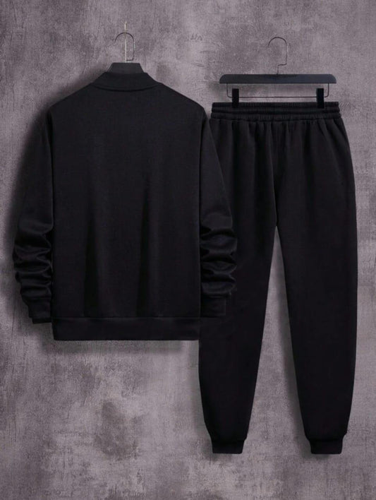 Men’s Fleece Plain Zipper Track Suit – 2 Pcs Premium Winter Set (Black)