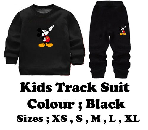 Black Mickey Mouse Printed Kids Tracksuit | Winter Fleece Sweatshirt & Trouser Set for Boys & Girls – Warm & Stylish Outfit extra large