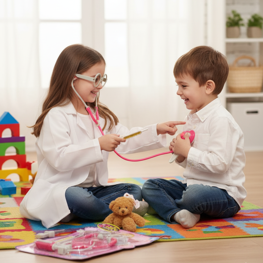Cute Girl’s Doctor Set For Kids – Educational Medical Role Play Toy Kit With Stethoscope, Syringe, And Glasses For Fun Learning