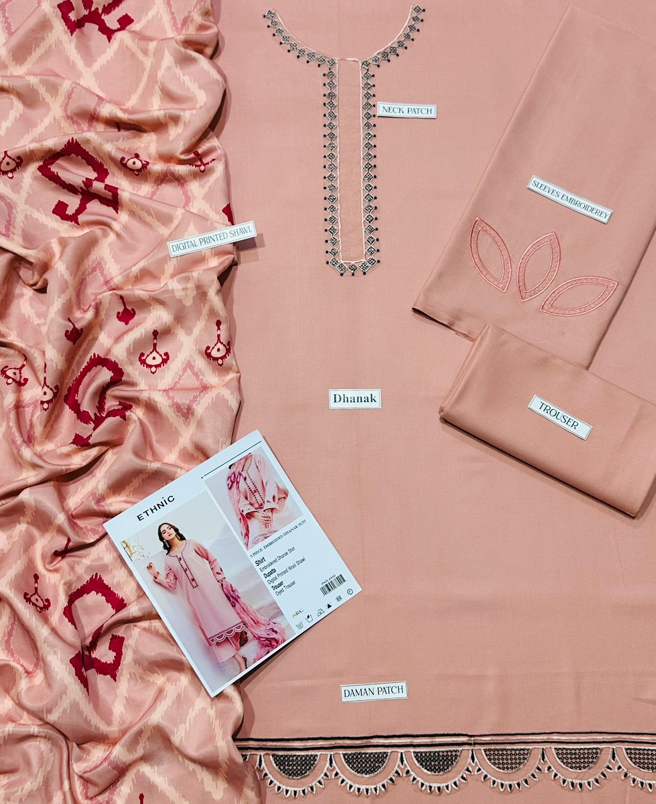 URGE Cross Stitch Kukam Dyot Asling | Dhanak 3-Piece Embroidered Winter Collection