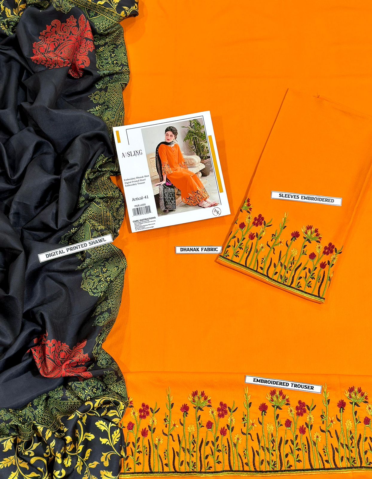 URGE Cross Stitch Kukam Dyot Asling | Dhanak 3-Piece Embroidered Winter Collection