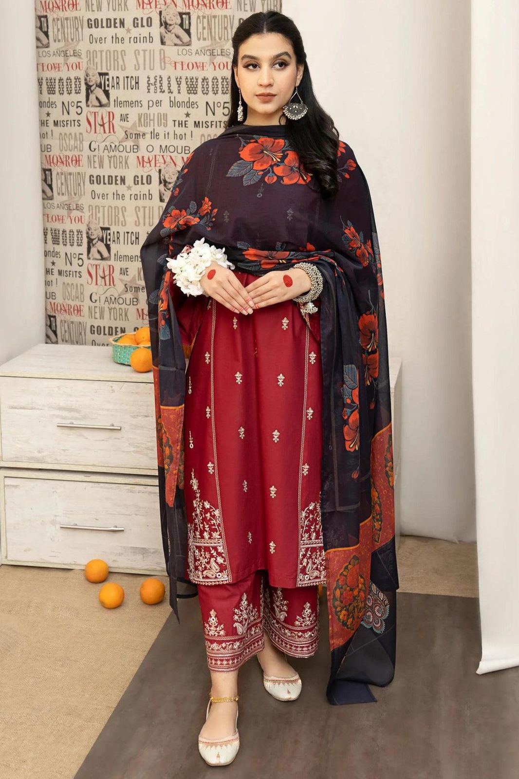 URGE Cross Stitch Kukam Dyot Asling | Dhanak 3-Piece Embroidered Winter Collection