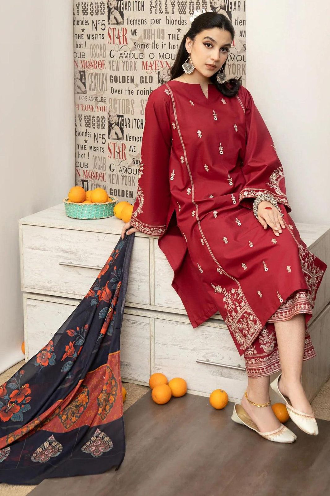 URGE Cross Stitch Kukam Dyot Asling | Dhanak 3-Piece Embroidered Winter Collection