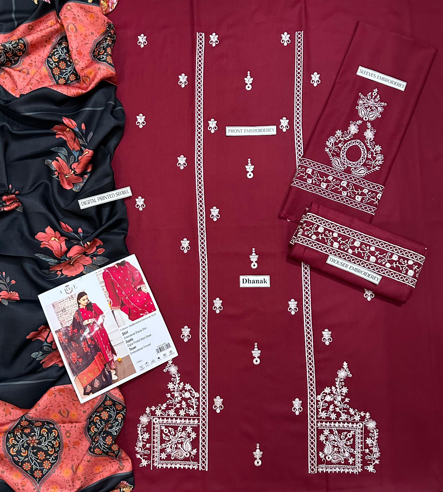 URGE Cross Stitch Kukam Dyot Asling | Dhanak 3-Piece Embroidered Winter Collection
