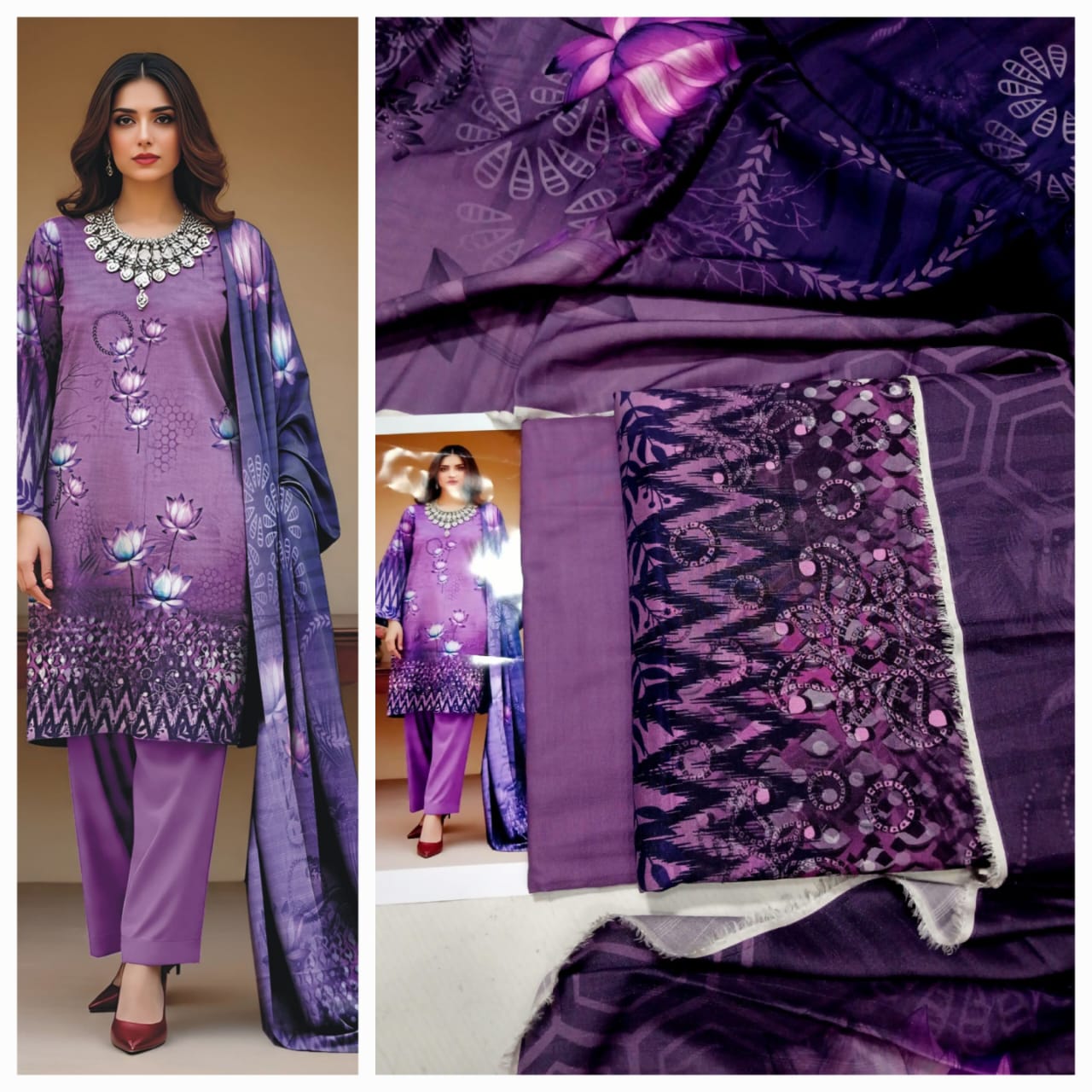 3PC Luxury Digital Bana Dora Staple Linen Suit With Linen Dupatta