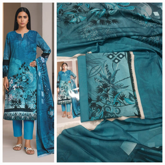 3PC Luxury Digital Bana Dora Staple Linen Suit With Linen Dupatta