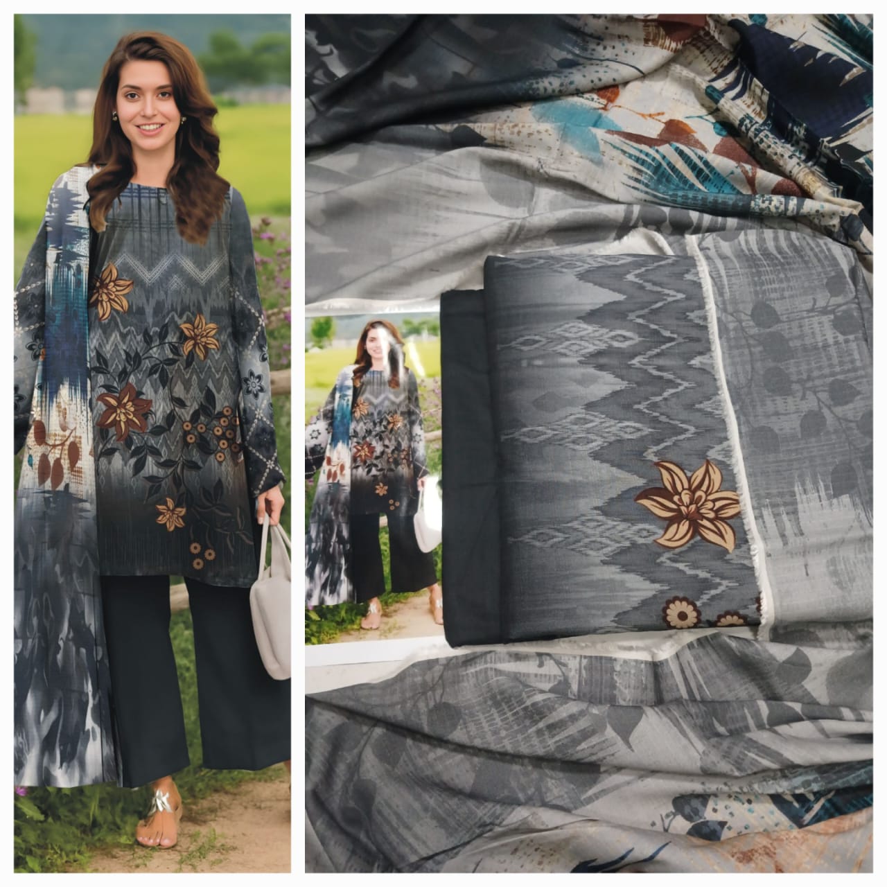 3PC Luxury Digital Bana Dora Staple Linen Suit With Linen Dupatta