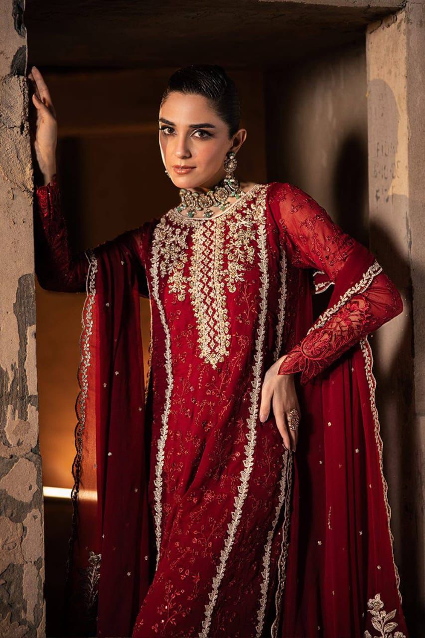 AZURE Luxury Hand-Embellished Chiffon Embroidered 3Pc Unstitched Suit – Festive & Formal Collection 2025