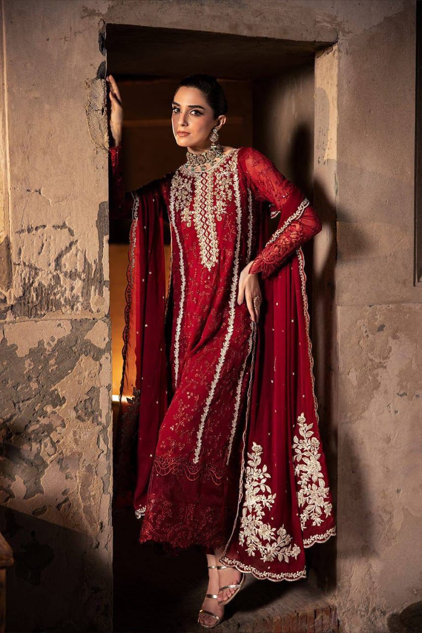 AZURE Luxury Hand-Embellished Chiffon Embroidered 3Pc Unstitched Suit – Festive & Formal Collection 2025