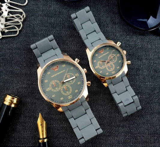 *2 Pcs Unisex Stainless Steel Chronograph Couple Watches – Round Multicolor Design*