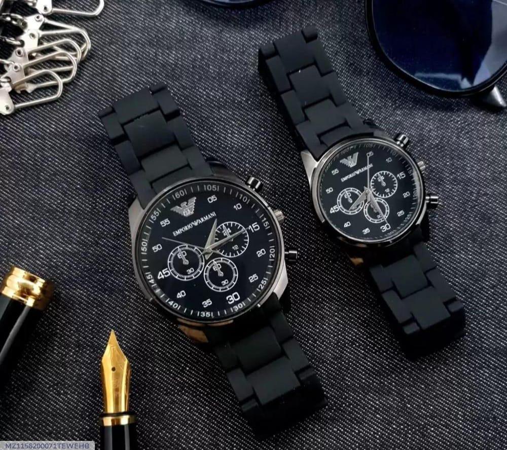 *2 Pcs Unisex Stainless Steel Chronograph Couple Watches – Round Multicolor Design*