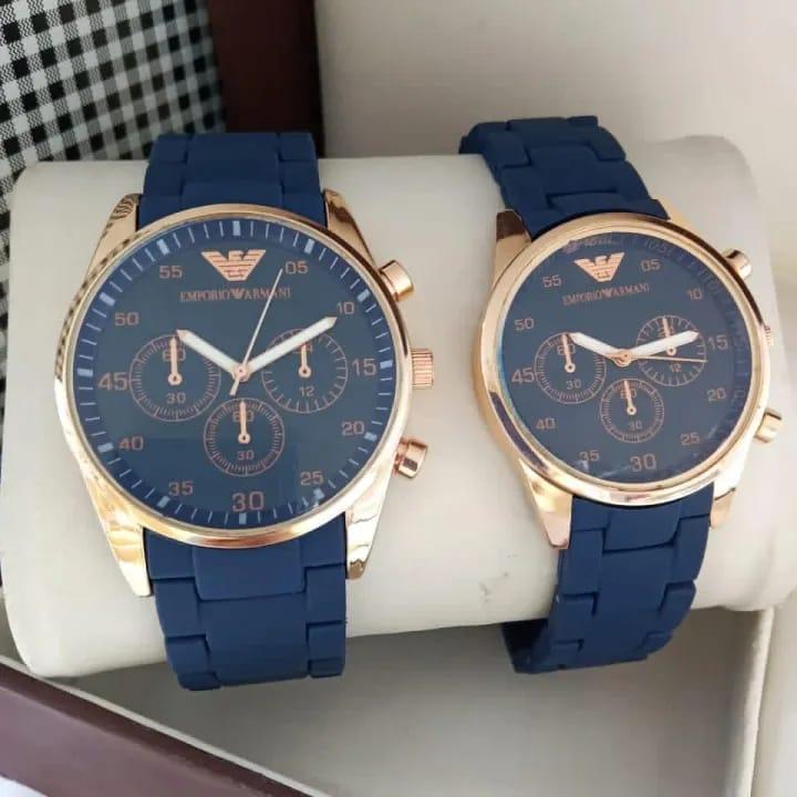 *2 Pcs Unisex Stainless Steel Chronograph Couple Watches – Round Multicolor Design*