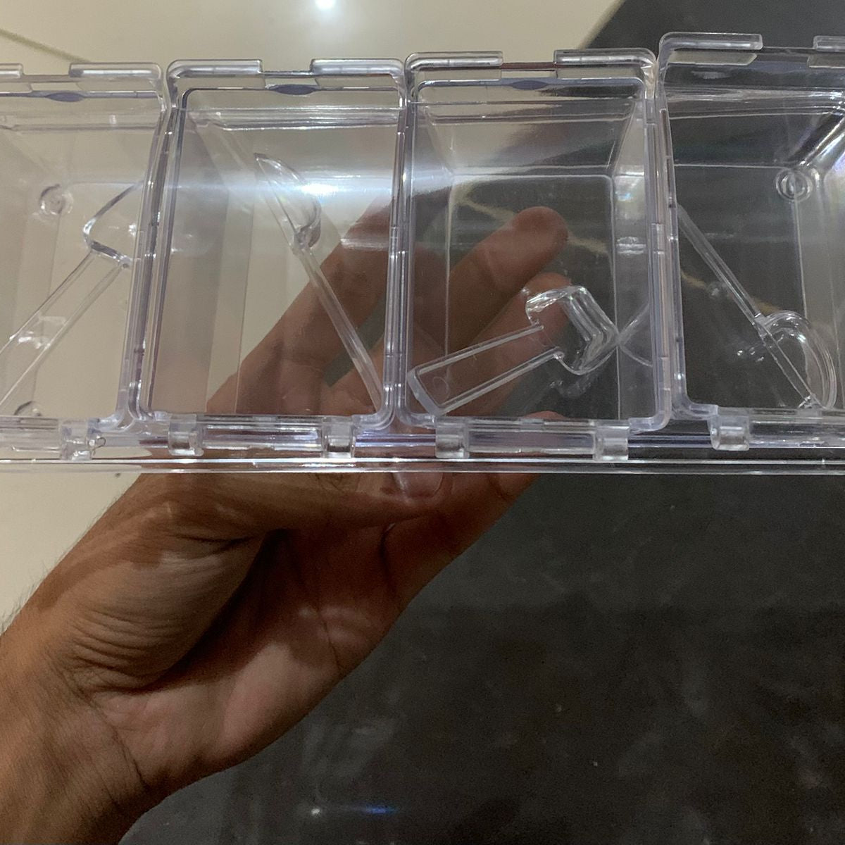 Crystal Seasoning Box With 4 Compartments And Spoons – Transparent Spice Storage Container Set For Kitchen Organization - Buyora onlineCrystal Seasoning Box With 4 Compartments And Spoons – Transparent Spice Storage Container Set For Kitchen OrganizationBuyora onlineBuyora onlineCrystal Seasoning Box With 4 Compartments And Spoons – Transparent Spice Storage Container Set For Kitchen Organization