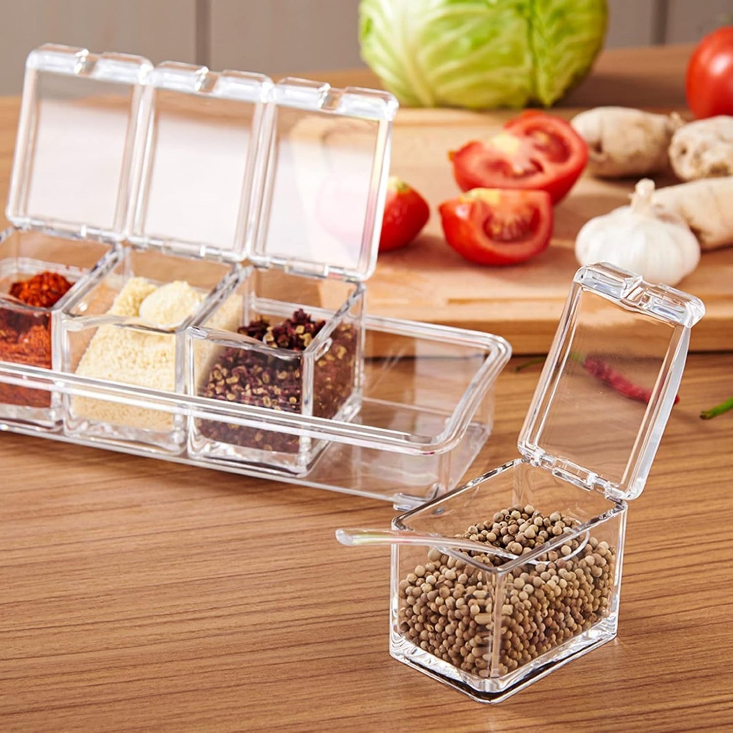 Crystal Seasoning Box With 4 Compartments And Spoons – Transparent Spice Storage Container Set For Kitchen Organization - Buyora onlineCrystal Seasoning Box With 4 Compartments And Spoons – Transparent Spice Storage Container Set For Kitchen OrganizationBuyora onlineBuyora onlineCrystal Seasoning Box With 4 Compartments And Spoons – Transparent Spice Storage Container Set For Kitchen Organization