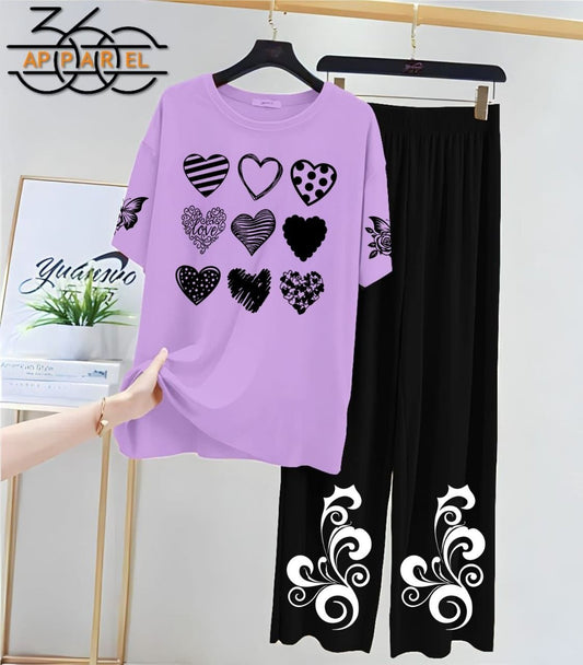 Purple&Black Women Printed Night Suit Fabric Jersey