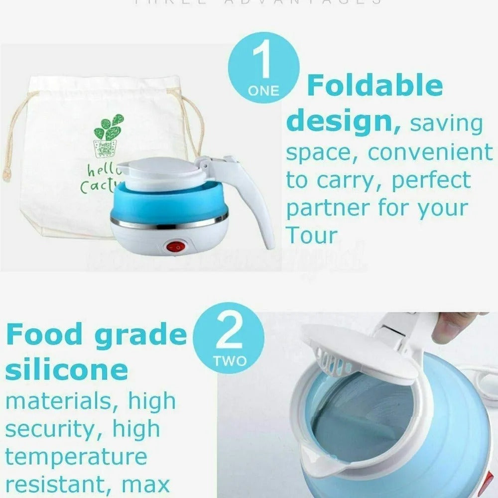 Fast Water Boiling 600 Ml Portable Kettle Travel Kettle Foods Boils Quickly Silicone Small Collapsible Foldable Electric Sports Bottle (Random Color)