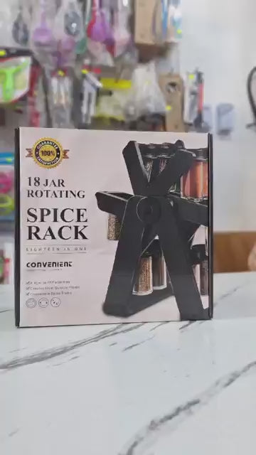 18-Jar Rotating Spice Rack Organizer Set – Windmill Design with Glass Jars, Spice Labels & Funnel – Complete Kitchen Spice Storage Solution